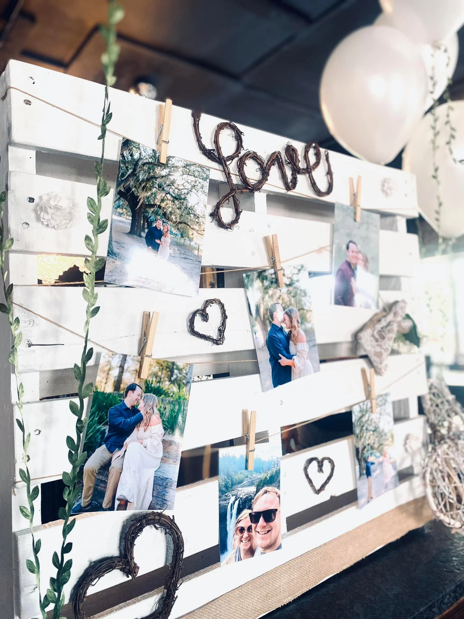Personal photographs displayed as part of party decor
